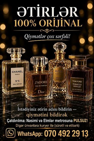 100% orijinal ətirlər – geniş seçim! - Chanel N°5, Dior J’adore, Roja lalafo.az -da 100% orijinal ətirlər – geniş seçim! - Chanel N°5, Dior J’adore, Roja