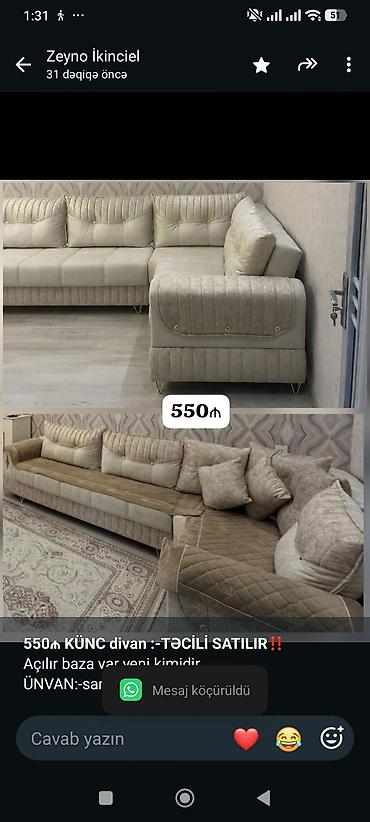 *550₼ KÜNC divan :-TƏCİLİ SATILIR*‼️ Açılır baza var yeni kimidir