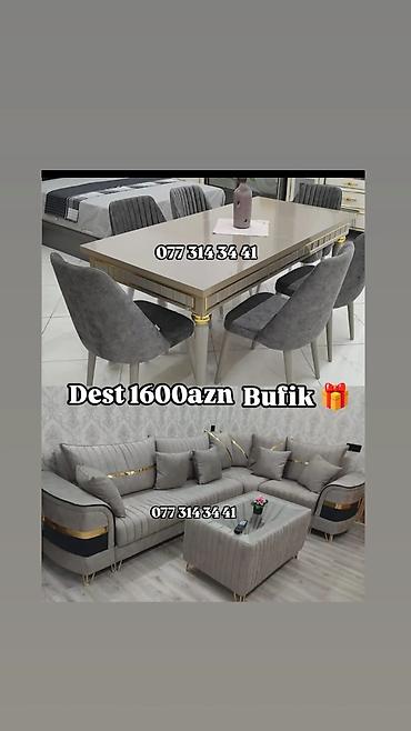 Dest mebel dəsti Tərkibi: - Yemək masası və 6 ədəd stul: parlaq krem