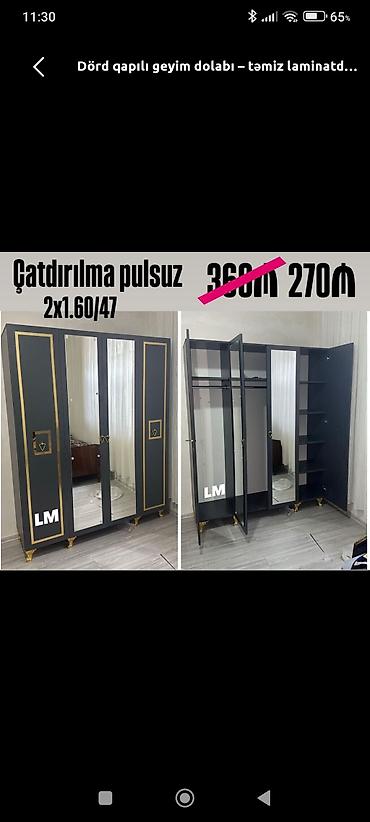 Dolablar: Yeni, 4 qapılı, Güzgülü, Boz, Açılan, Düz dolab — 3