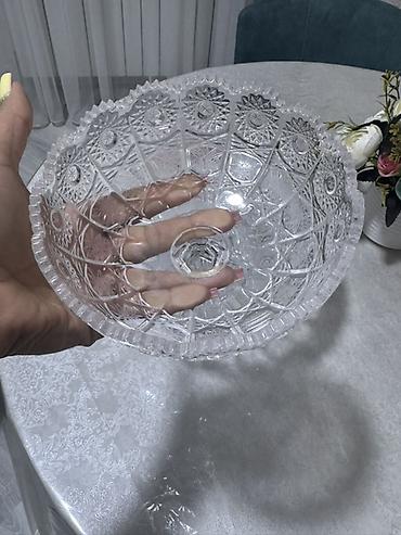 Сервировочные аксессуары: Şüşə ayaqlı qənd qabı cütü 35manat - Material: qalın, şəffaf şüşə — 2