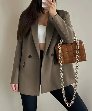 Pencəklər: Qadınlar üçün qəhvəyi-zaft rəngdə oversize bleizer - Kəsim: uzun