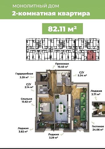 3 комнаты, 82 м², Элитка, 15 этаж, ПСО (под самоотделку)