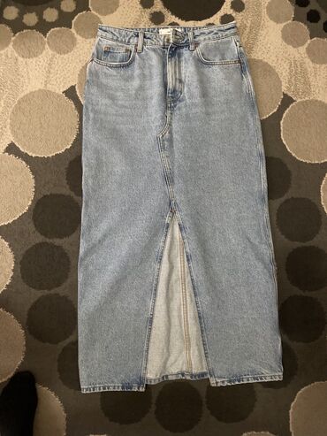 джинсовая юбка: Юбка, Модель юбки: Прямая, Макси, Джинс, Высокая талия, С вырезом