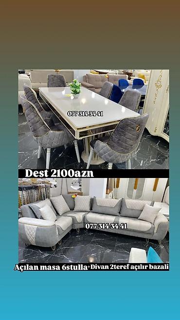 Mebel dəsti: Açılan masa + 6 ədəd stul + divan (iki tərəfi açılır