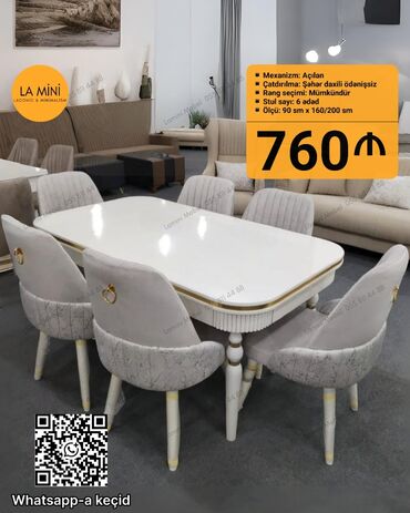 metbext divani: Qonaq otağı üçün, Yeni, Açılan, Oval masa, 6 stul
