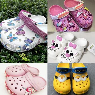 детская розовая одежда: Crocs: Бабочки j2, Hello kitty C13, j1, Minions C11, Единорог j2