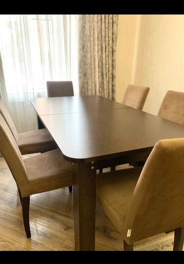 стол деревянный кухонный: Для гостиной, Б/у, Раскладной, Прямоугольный стол, 6 стульев