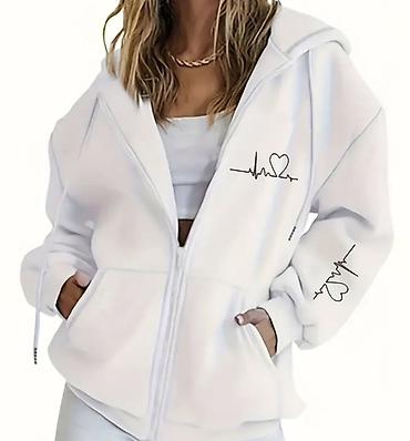 YENİ ‼️Qadınlar üçün ağ zipli kapüşonlu sweatshirt - Rəng: təmiz ağ