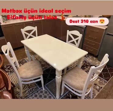 Masa və oturacaq dəstləri: Qonaq otağı üçün, Yeni, Açılmayan, Dördbucaq masa, 6 stul — 14