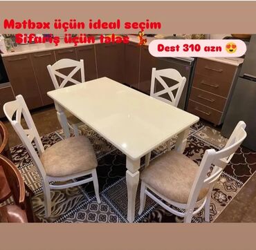 Masa və oturacaq dəstləri: Qonaq otağı üçün, Yeni, Açılmayan, Dördbucaq masa, 6 stul — 30