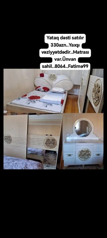 Saturn: Yataq dəsti satılır 330₼. Yaxşı vəziyyətdədir. Matrası var.Ünvan
