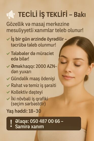 Digər ixtisaslar: İş yerində öyrədilir, təcrübə tələb olunmur