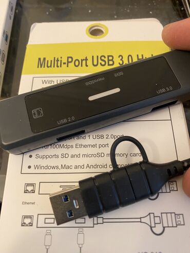 Kompüter və noutbuk aksesuarları: Multi port 3.0 usb hub
yenidir.
lan
sd 
micro
usb 2x