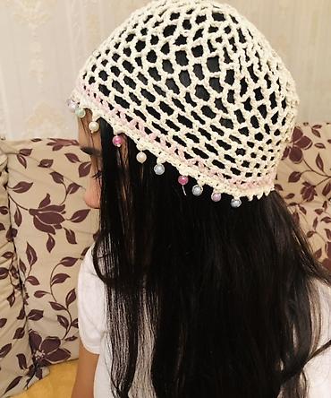 Baş geyimləri: Əl işi krujeva saç örtüyü (şəbəkəli beret) - Material: yumşaq toxuma — 1