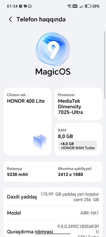 mi13 lite: Honor 400 Lite, 256 GB, rəng - Boz — 3