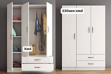 2 qapili dolablar: Ağ rəngli 3 qapılı paltar dolabı. Daxili quruluş: - Sol hissədə 4 — 1