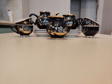 sud qabı: Çay dəsti, rəng - Göy, Farfor, 6 nəfərlik