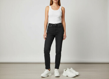 granatowe dżinsy z wysokim stanem: House of Denim, Jeansy damskie, rozmiar XS
