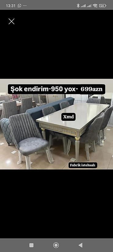 modern stol stul: Mətbəx/qonaq otağı üçün stol-stul dəsti - Dəst: 1 ədəd iri düzbucaqlı — 1