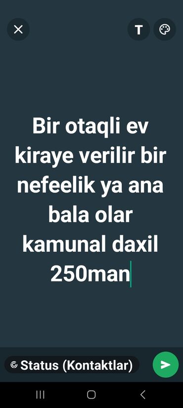 Uzunmüddətli kirayə mənzillər: Bir otaqlı ev bir nəfərlik və ya ana-bala üçün kirayə verilir