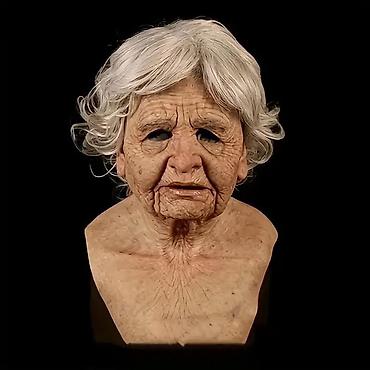 Kostimi za maskenbal: Ultra-realistična maska starije gospođe – celoglava, sa ramenim — 3