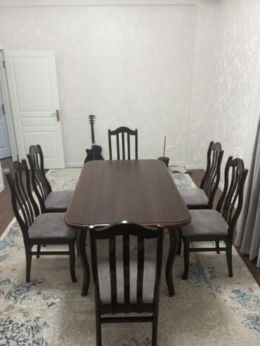 embawood metbex stol stul: Qonaq otağı üçün, İşlənmiş, Açılmayan, Dördbucaq masa, 6 stul