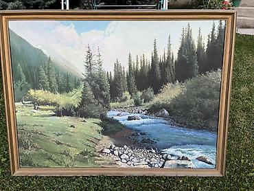 Картины: Картина «Горная речка» в раме - Жанр: пейзаж. На полотне изображены — 2