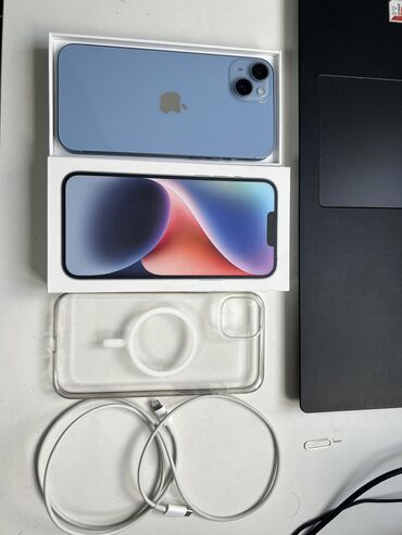 Apple iPhone: IPhone 14 Plus, Скидка 10%, Б/у, 256 ГБ, Pacific Blue, Зарядное устройство, Защитное стекло, Чехол, 85 %