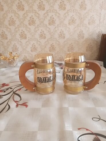 İçki üçün qablar: Fincanlar, rəng - Qızılı, Şüşə, 2 ədədli dəst, 400 ml, SSRİ