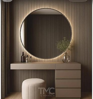 makiyaj stul: Mebel dəsti – LED işıqlı makiyaj masas(ları) və dairəvi güzgü - — 5