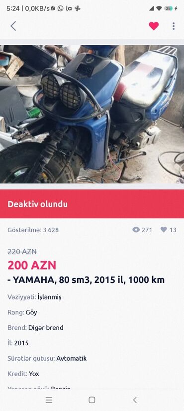 elektrikli moped satışı: 80 sm3, 2015 il