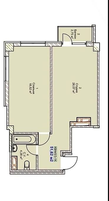 аламедин 1 сдаю: 1 комната, 51 м², Аламедин-1 мкр Элитка, 6 этаж, ПСО (под самоотделку) — 6