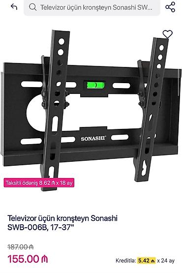 Kronşteynlər: Televizor üçün divar kronşteyni – Sonashi SWB-006B, 17–37" - Ekran — 2