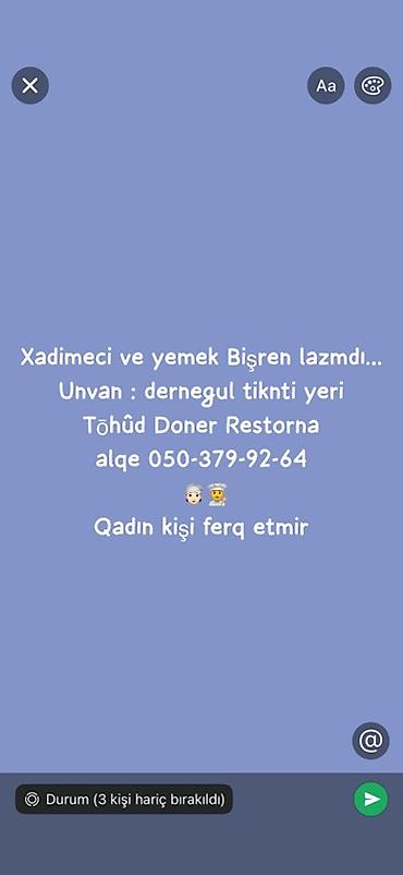 restoran meneceri vakansiya 2026: Xadimə tələb olunur, İstənilən yaş — 1