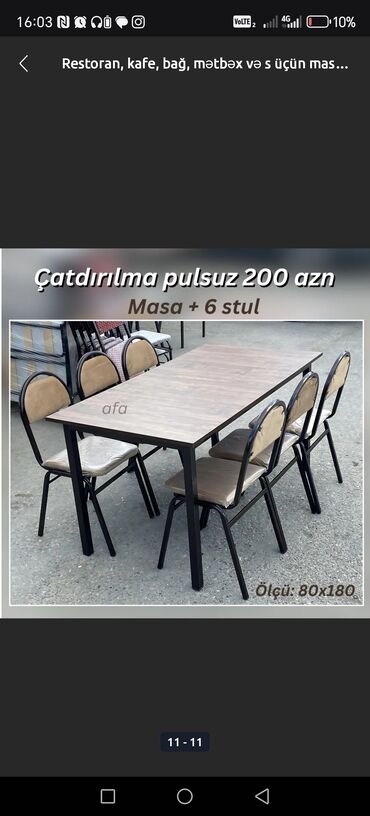 Uşaq və gənc otağı üçün dəstlər: Mətbəx üçün, Açılmayan, Dördbucaq masa, 6 stul