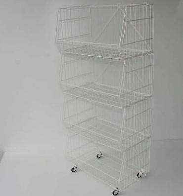 yasil setka: Dördmərtəbəli metal tel səbət stendi - Rəng: ağ - Material: toz — 1