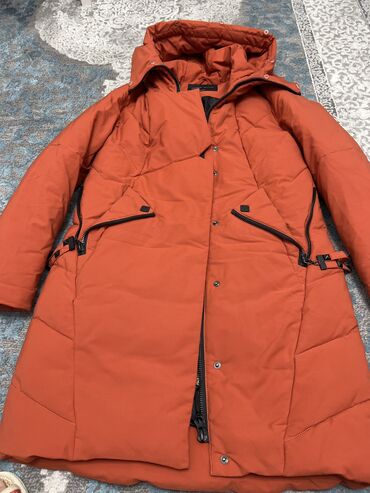 тёплый пуховик до колен: Куртка цвет - Оранжевый