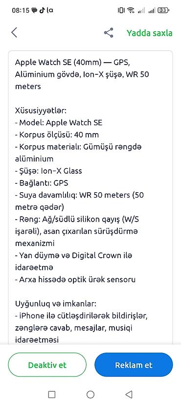saat seti: Apple Watch SE (GPS) – 40 mm, Alüminium gövdə, İon‑X şüşə, ağ silikon — 5