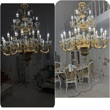 Stol lampaları: Çılçıraq, 10 və daha çox lampa