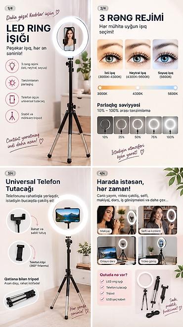 LED Ring İşığı – kontent yaratmaq, selfi, makiyaj, onlayn dərs və