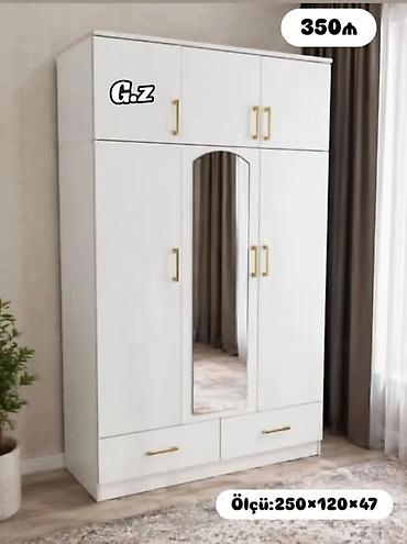 Шкафы: Ağ rəngli geyim dolabı - Ölçü: 250 × 120 × 47 sm (şəkildə göstərilib) — 1