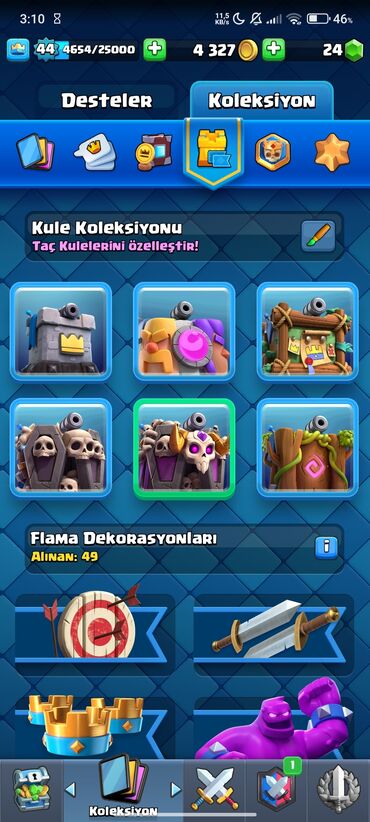 daş qaş: Clash Royale hesabı - Kupa: 8500 - Kral səviyyəsi: 44 - Qızıl: 4 327
