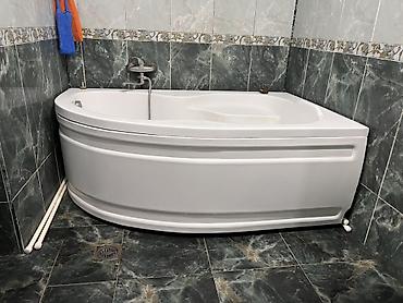 hamam rəfi: Künc tipli akril vanna və ayaqlı keramika umyavalnik dəsti - Vanna — 4