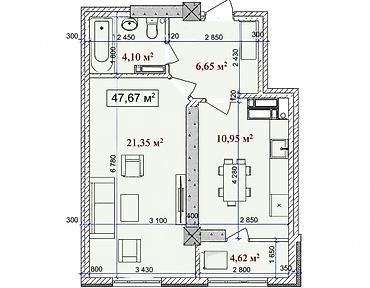 15: 1 комната, 47 м², 12 мкр Элитка, 5 этаж, ПСО (под самоотделку) — 2