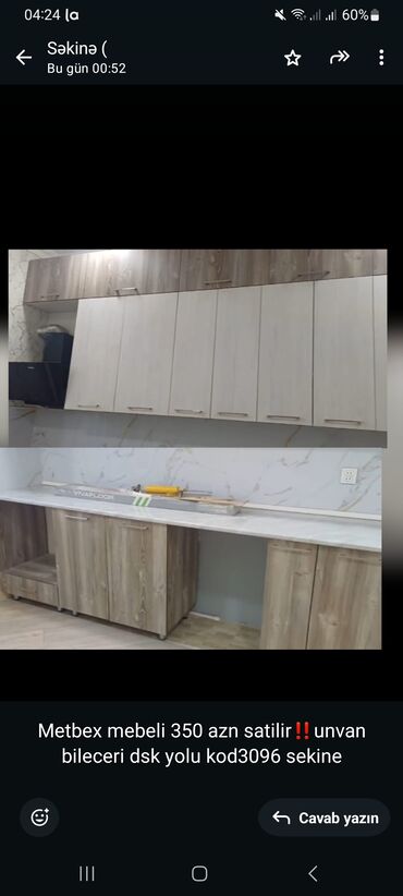 Mətbəx mebeli: Metbex mebeli 350 azn satilir‼️unvan bileceri dsk yolu kod3096 sekine