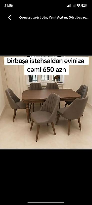 yeni stol: Qonaq otağı üçün, Yeni, Açılan, Dördbucaq masa, 6 stul — 1