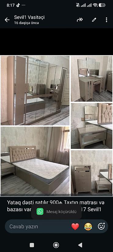 bedroom: Yataq dəsti satılır 900₼ Taxtın matrası və bazası — 1