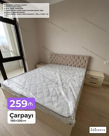 Ev və bağ: Çarpayı – 160×200 sm Təsvir: - Yumşaq, düyməli başlıqla klassik — 1
