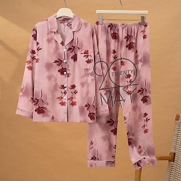 Пижамы: Женский комплект пижамы с коротким и длинным рукавом, брюки + рубашка — 13